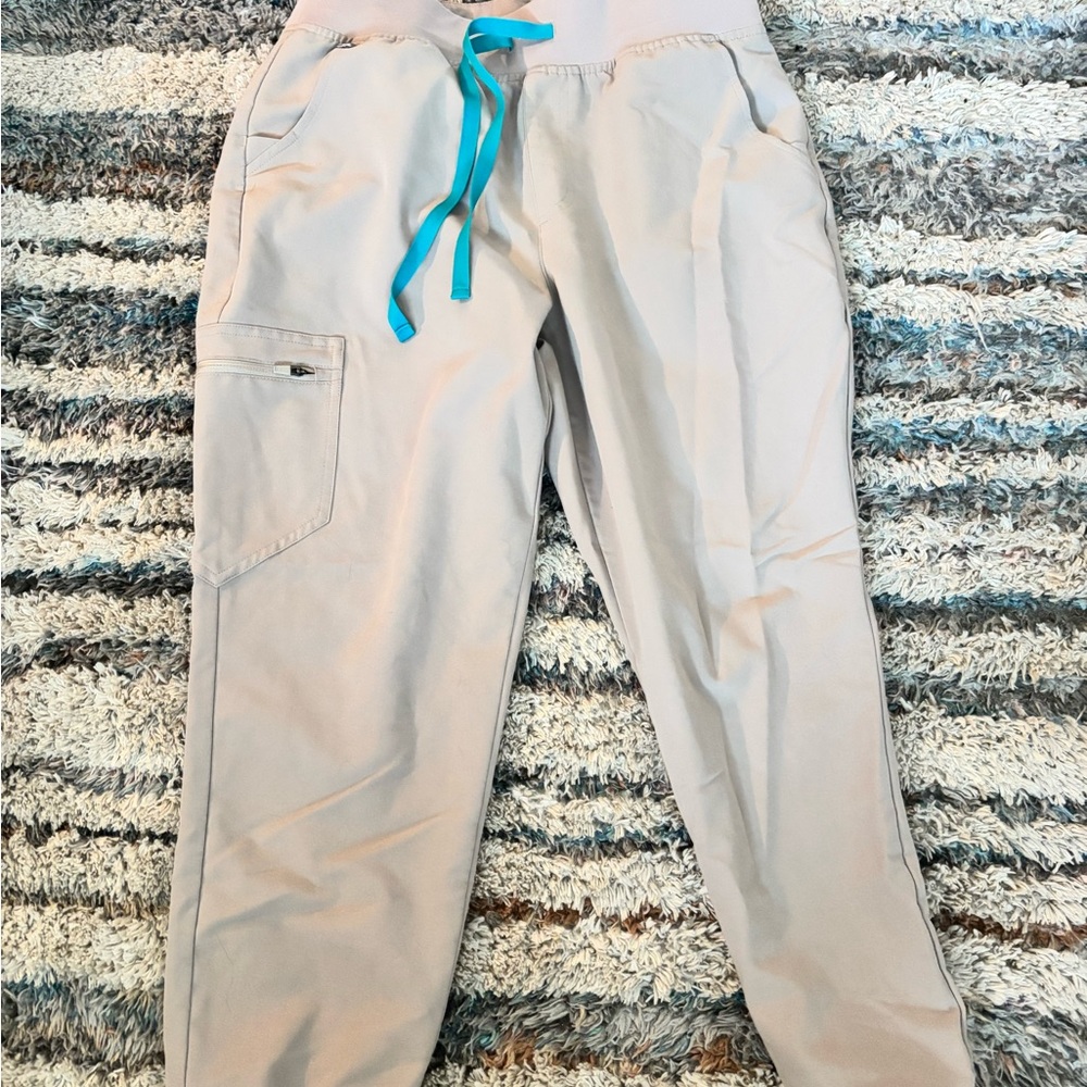 Figs women's Zamora high waisted joggers scrub Pants with Teal Drawstring